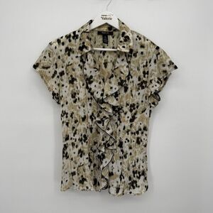 Style & Co Cheetah Print Ruffle Button Front Blouse Top Size 10 Y2k Style